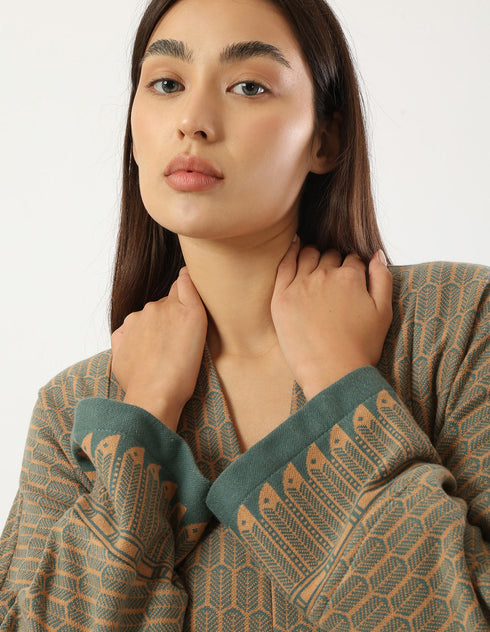 فستان قصير جاكار منقوش