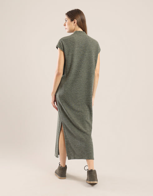 Long V neckline dress with side slits