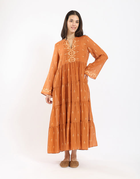 Long tear dress in light printed cotton