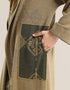 Doubleface long coat in patterned jacquard with hoodie