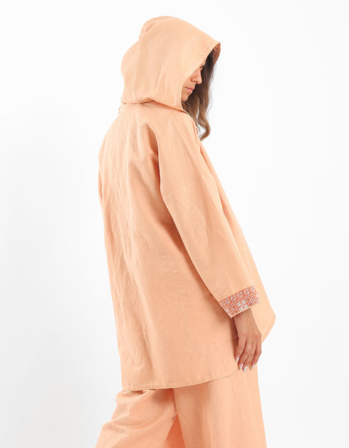 Hooded linen jacket with long sleeves