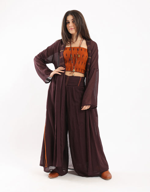 Wide leg drape waistline pants with embroidery