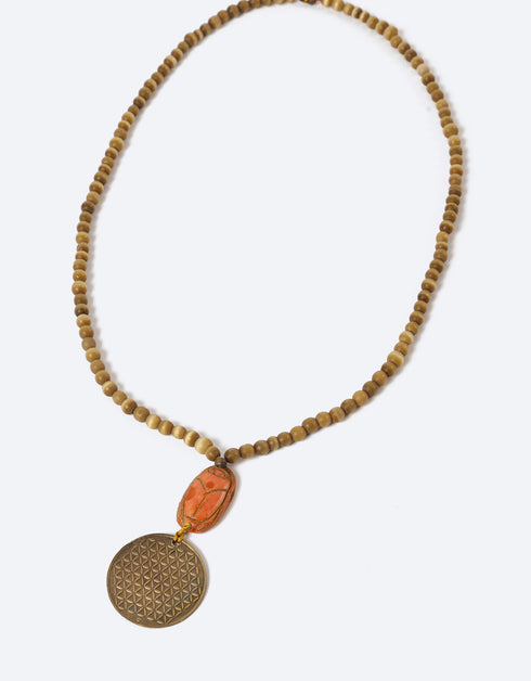 Red lotus stone long necklace