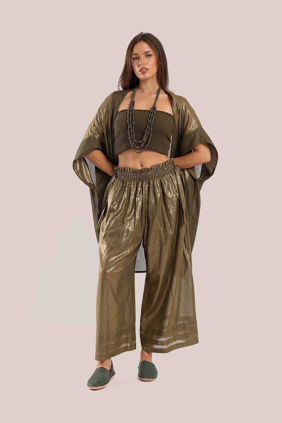 Wide legged pants in metallic cotton – MIX AND MATCH