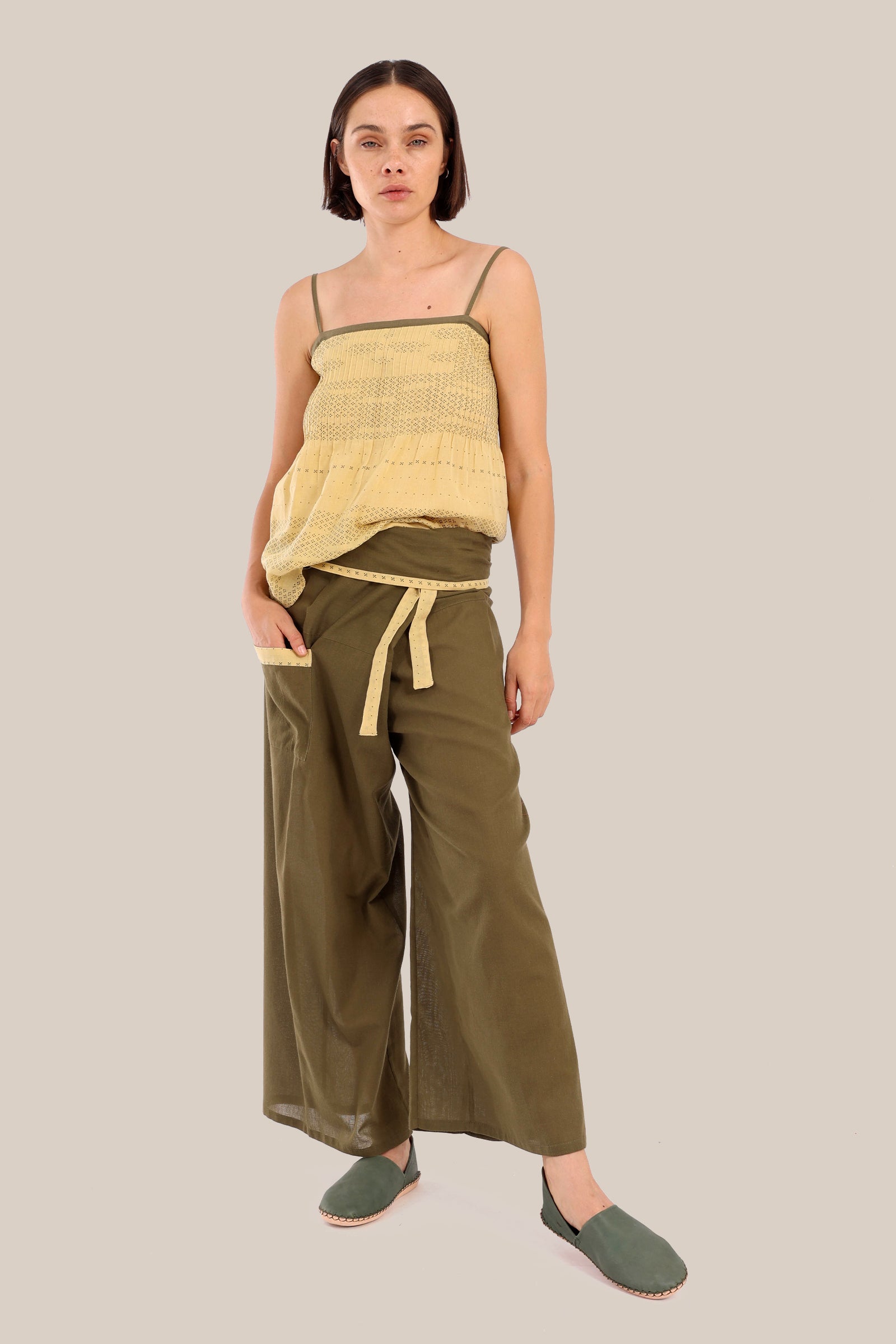 Wide wrap pants with waist fold. – MIX AND MATCH