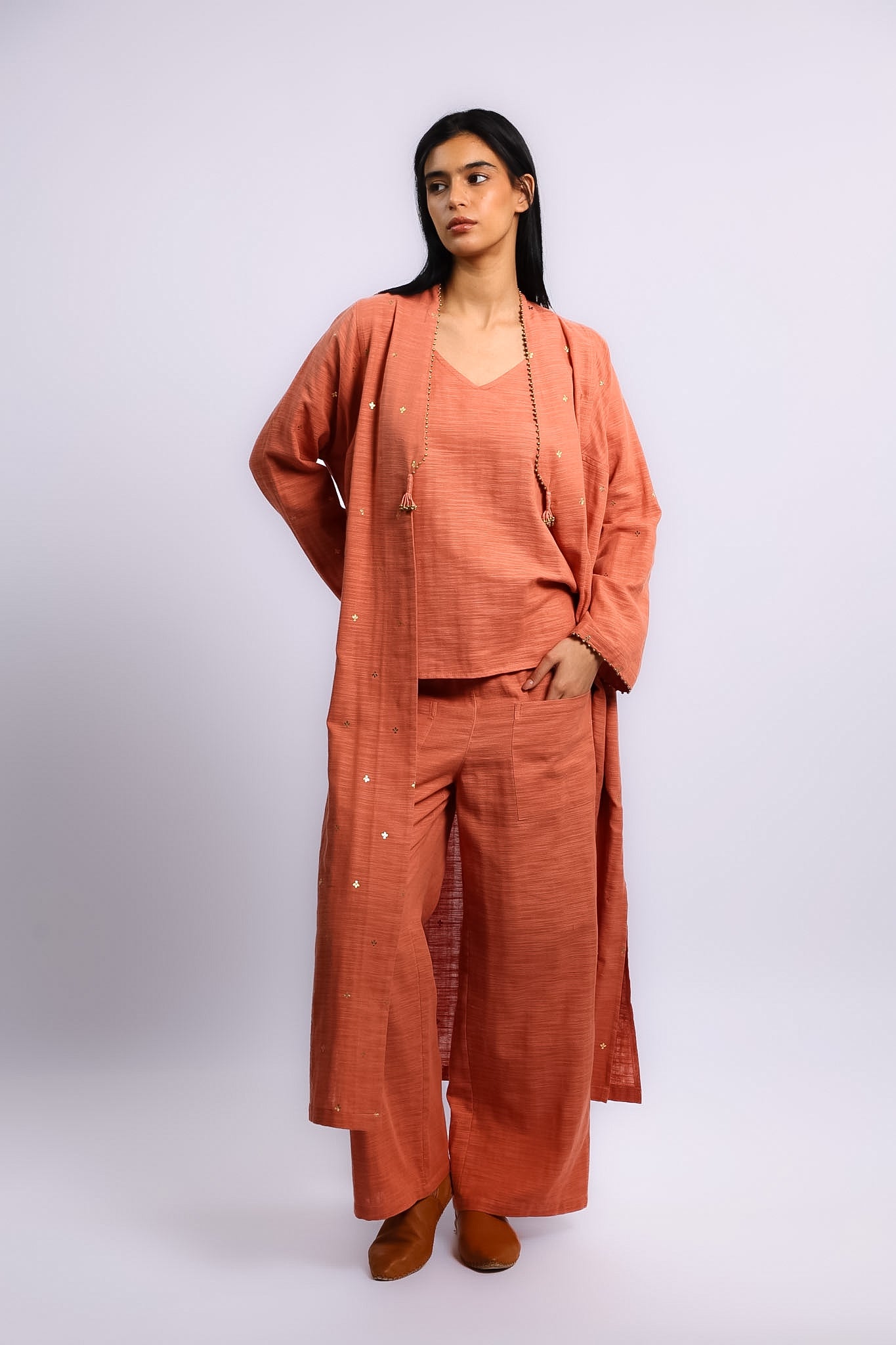 Egyptian Cotton slub wide leg pants