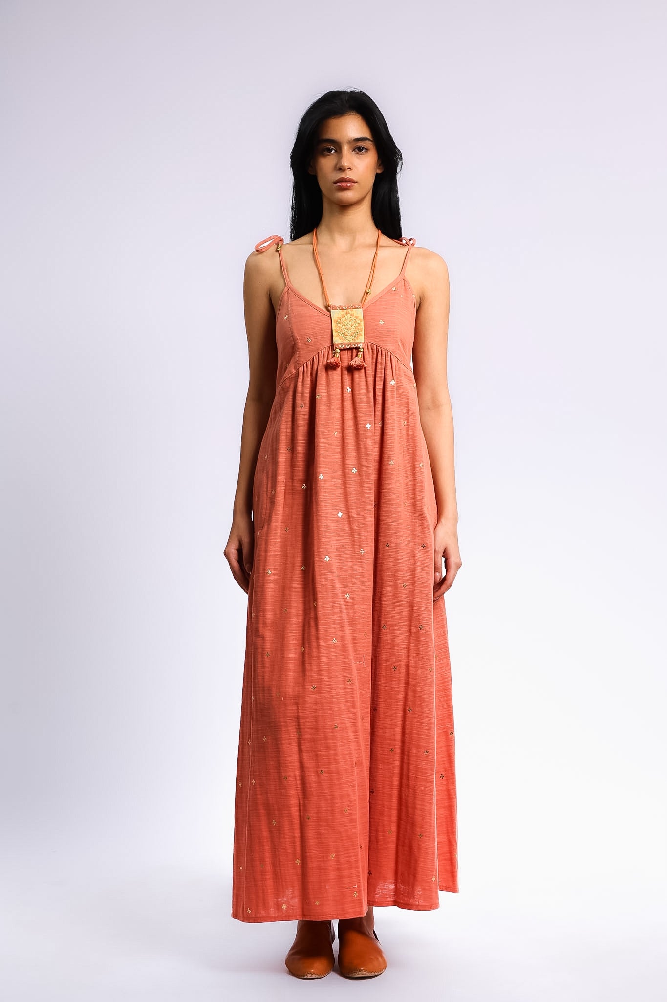 Foiled cotton slub maxi dress