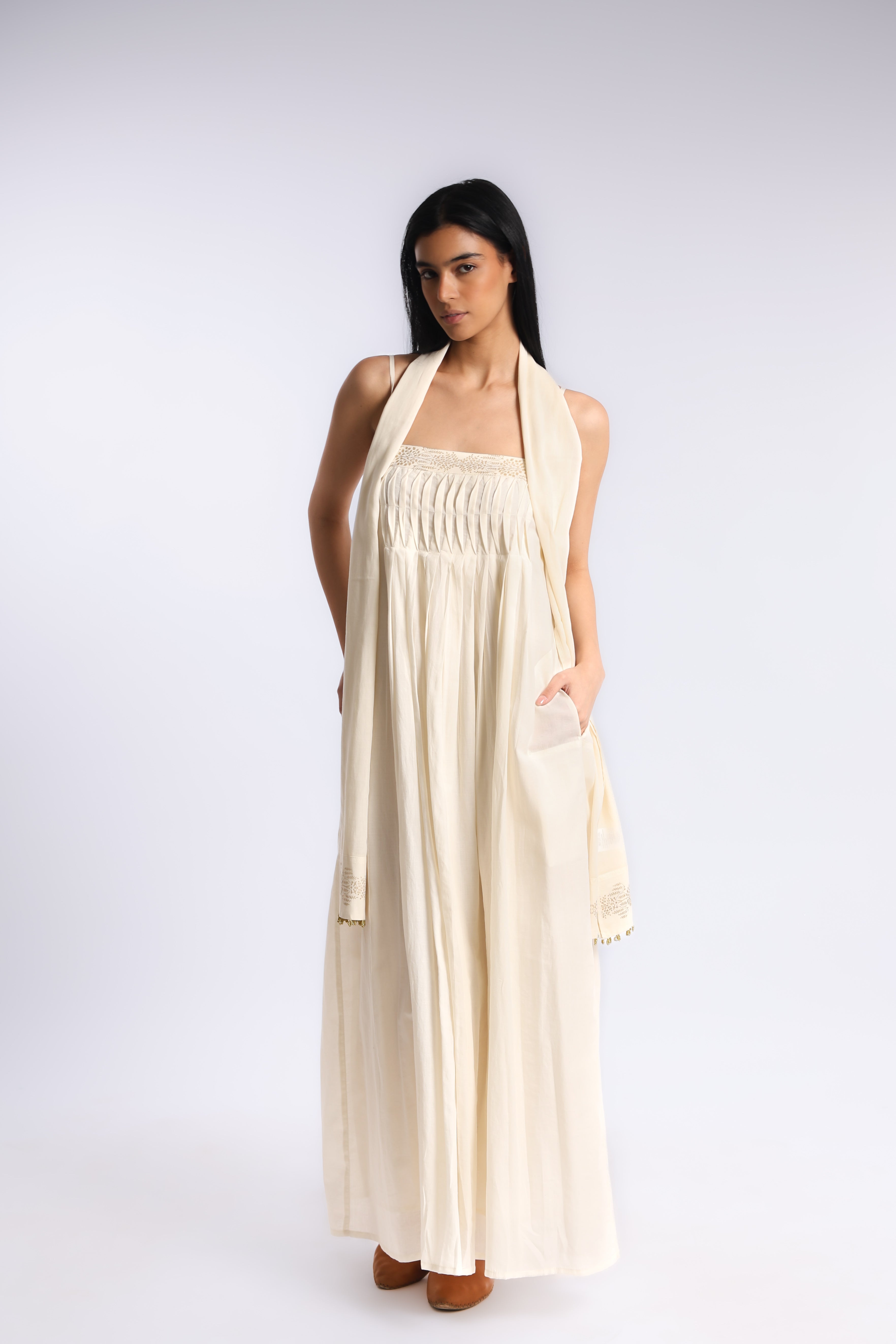 Egyptian cotton voile gold-embellished maxi dress