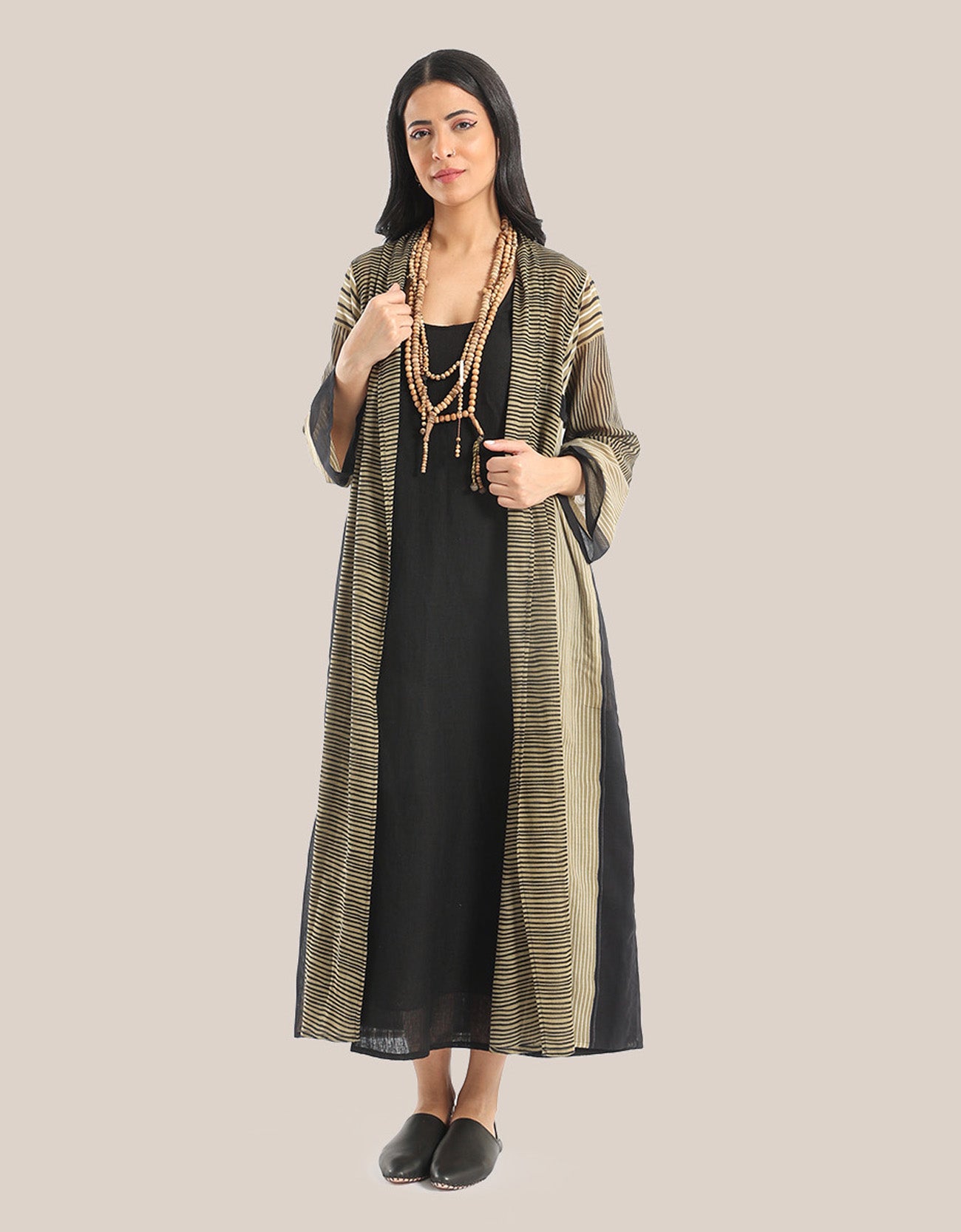 Printed long coat with shawl collar – Mix And Match